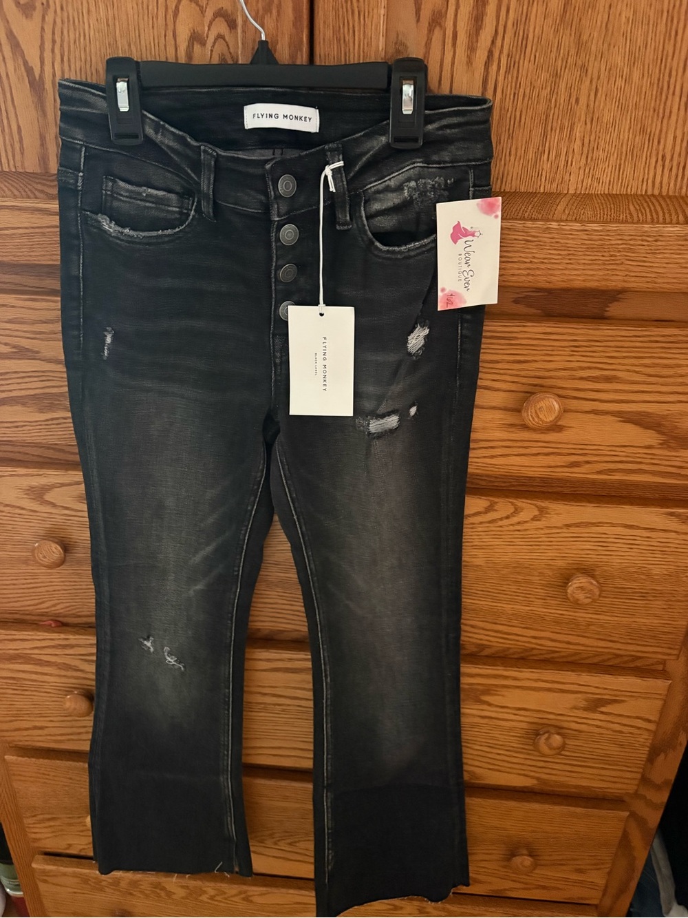 Flying Monkey Washed Black Flare Jeans with Button-Fly